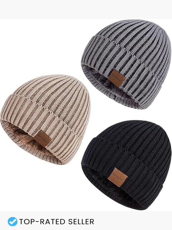 3 Pack Beanie Hats Winter Thermal Fleece Lined Thick Knit Skull Cap Unisex main image 4